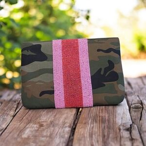 Tiana New York Camo & Beaded Zipper Pouch